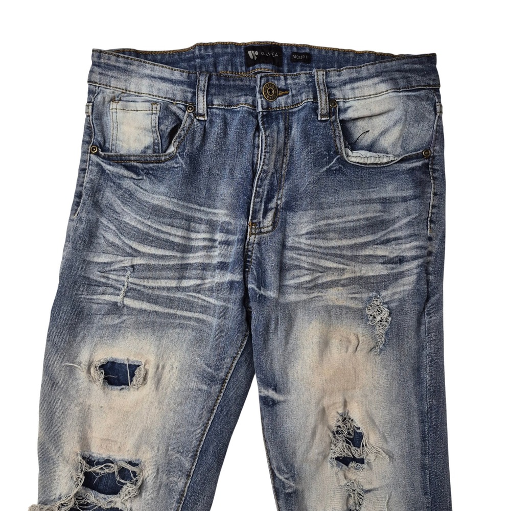 Waimea Jeans Mens 34 Stacked Fit Blue Light Wash Distressed Ripped Flare Denim